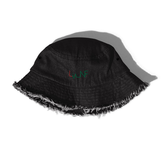 Distressed denim bucket hat